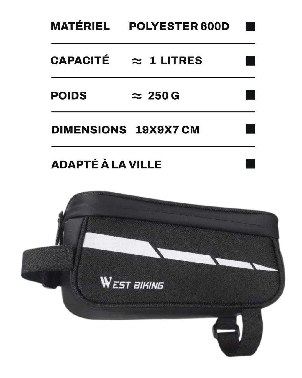 Sacoche cadre vélo avec écran téléphone - 1,5 L - LENS