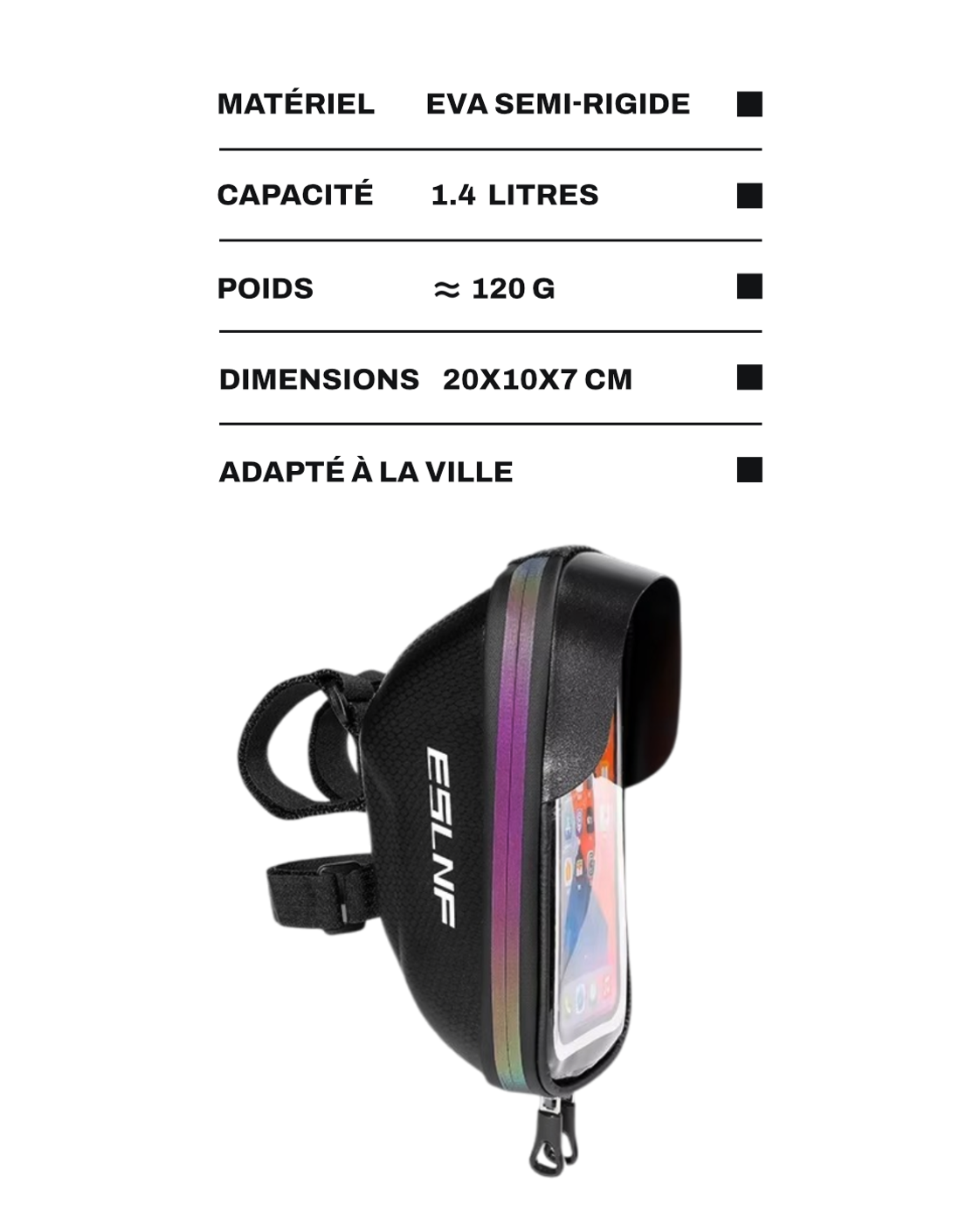 Sacoche cadre vélo écran téléphone - 1,4 L - REFLECT