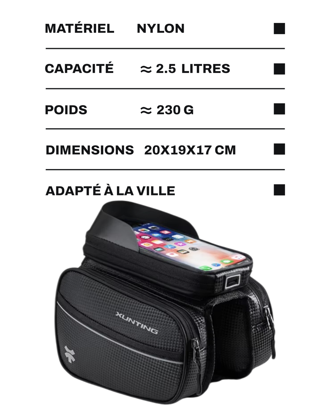 Sacoche vélo cadre pour écran de téléphone - 6,5 L - RIDGE