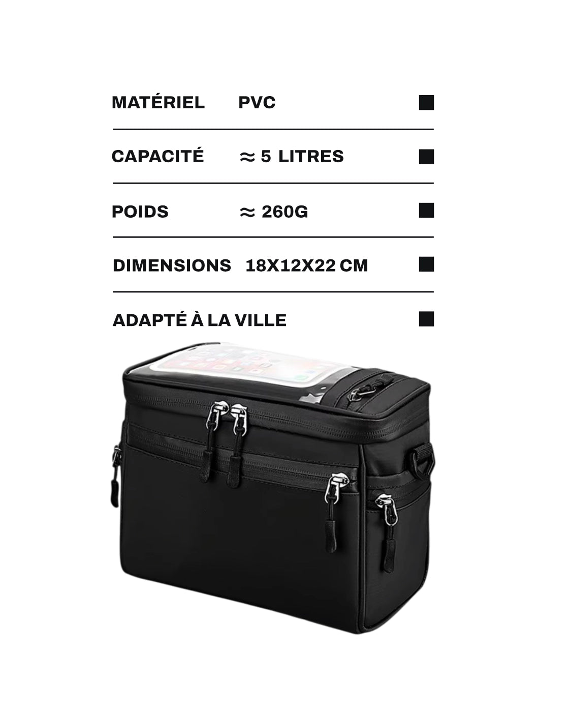 Sacoche de guidon pour vélo - 5 L - LADE