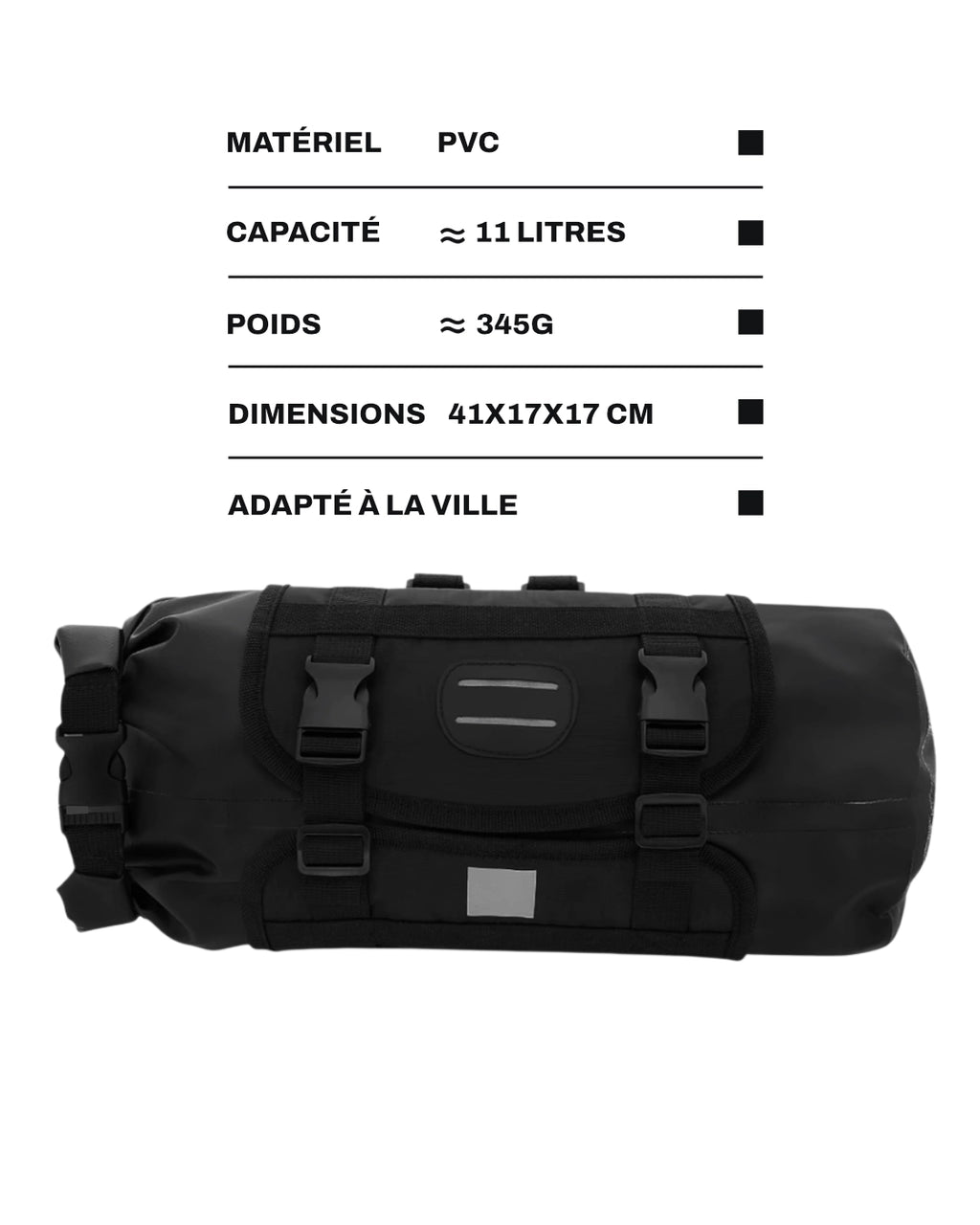Sacoche guidon vélo - 11 L - roll top - MOUNT