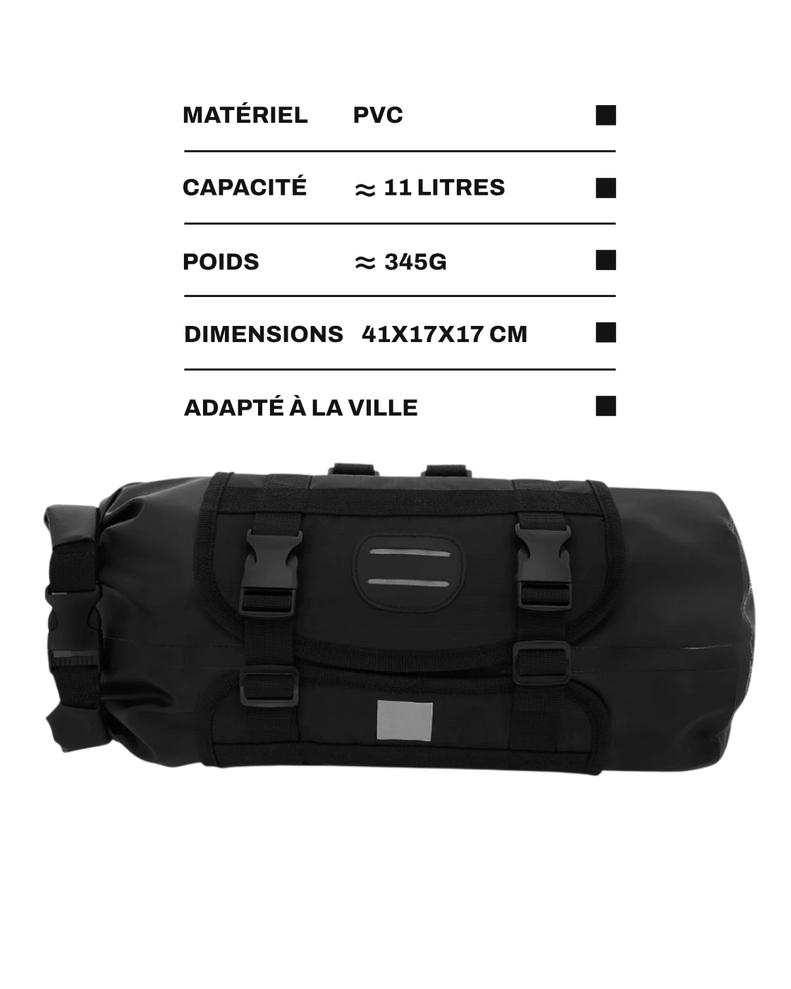 Sacoche guidon vélo - 11 L - roll top - MOUNT