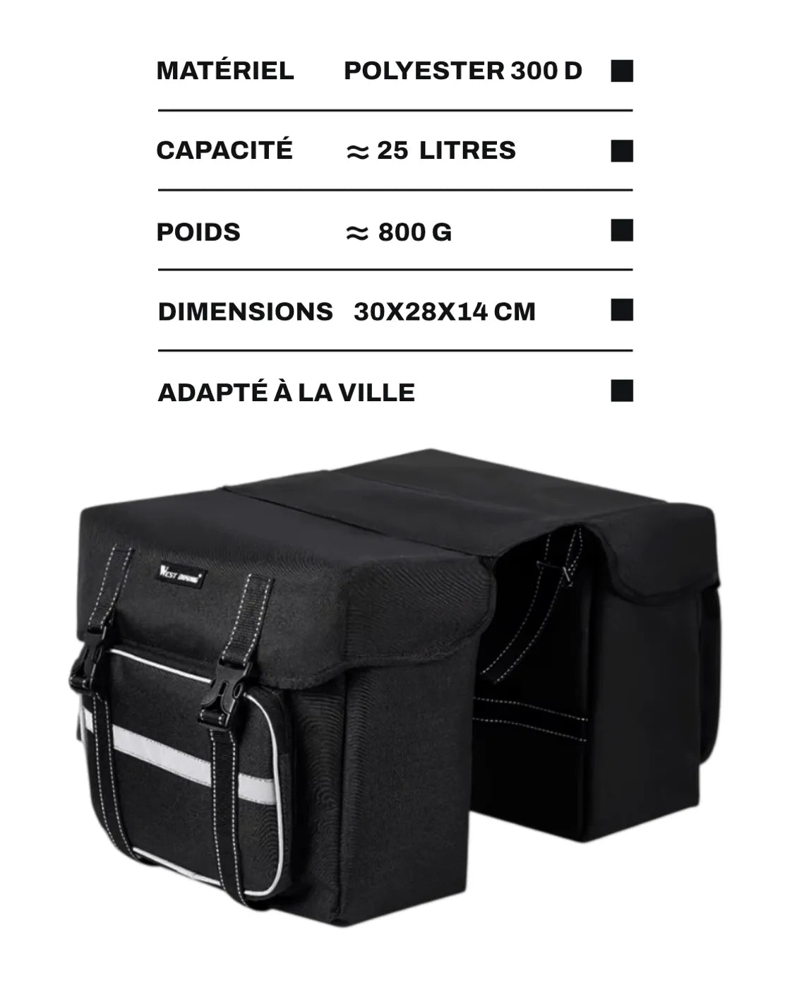 Sacoche de porte-bagages vélo - 25 L - HOARD