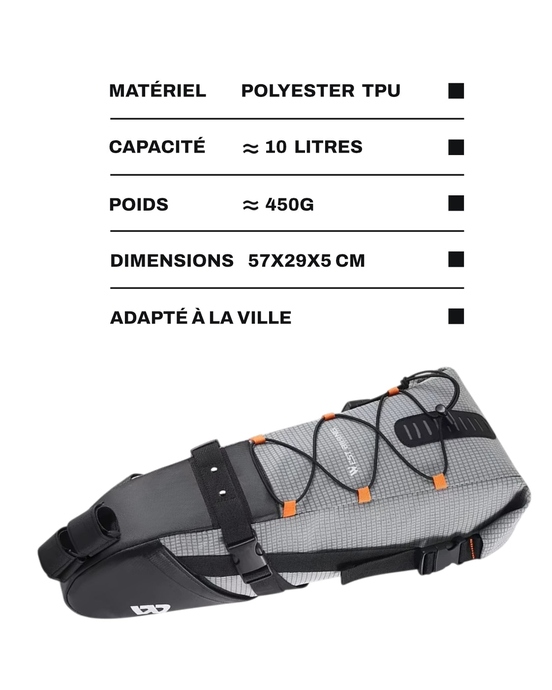 Sacoche de selle vélo de route - 10 L - LANCE